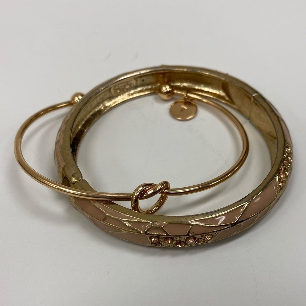 Sequin pink enamel‎ & gold heart knot cuff bracelet